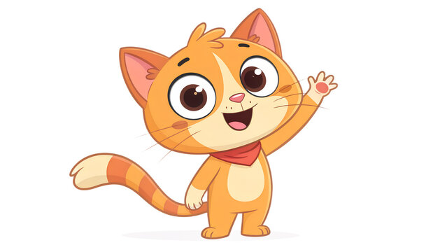 “Cute cartoon cat waving, isolated on transparent background, clean PNG”