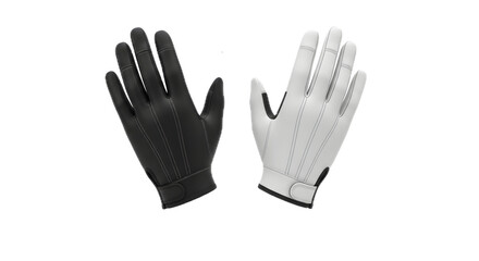 Obraz premium Opposite hands black and white gloves against black background