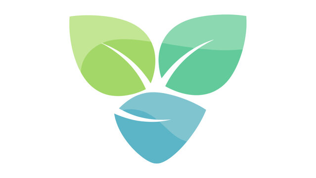 A stylized logo featuring three overlapping leaves in shades of green and blue, symbolizing nature and growth.