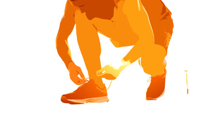 Man tying running shoes before workout outdoor fitness training running gear and sportswear for exercise