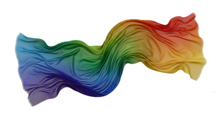 Abstract rainbow wave of fabric flowing against a dark background