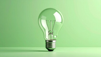 Clear lightbulb with metallic base is positioned against soft pastel green background, creating serene and modern aesthetic, bulb