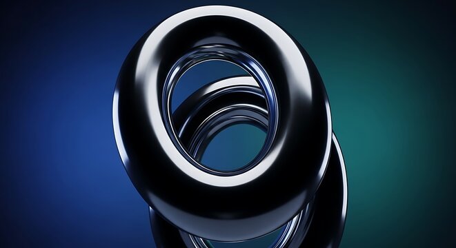 Abstract Metallic Rings Interlocking with Gradient Background for Modern Futuristic Design Element and Creative Conceptual Art Presentation - Powered by Adobe