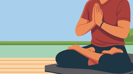 Fototapeta premium Calm Young Man Meditating Outdoors in Nature 