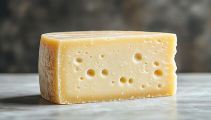 Cheese with Large Holes on Wooden Table Close Up