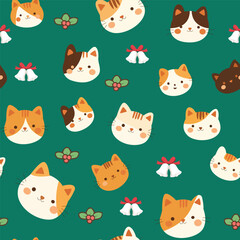 Seamless pattern with cute cats. Vector illustration in a flat style.