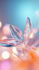 An abstract glass flower with a bokeh effect, soft lighting, and a gradient background.