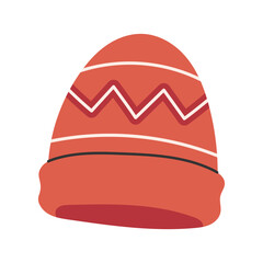 Cozy orange winter beanie with wavy stripe pattern. Warm knitted hat for seasonal fashion, packaging and lifestyle design.