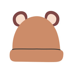 Cute winter beanie with bear ears in warm brown tone. Cozy soft hat for kids fashion, seasonal branding, packaging and lifestyle design.