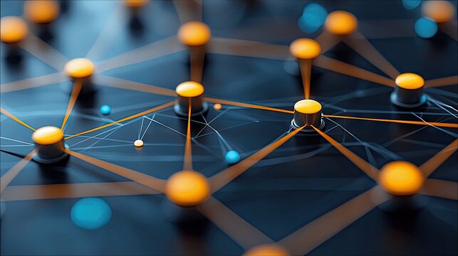 An abstract illustration of a network of connected nodes with a glowing effect, symbolizing data connections and communication.