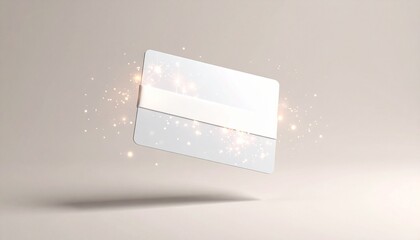 Digital gift card mockup floating with sparkles and soft lighting on neutral studio background