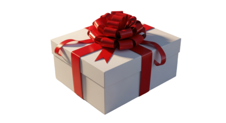 Festive gift box with red ribbon for holidays and celebrations