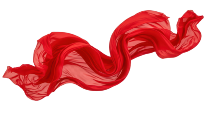 Elegant flowing red fabric on transparent background for design and decoration projects