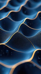 An abstract digital artwork featuring a wavy pattern with golden lines and a dark blue background. The image has a moody and artistic feel.