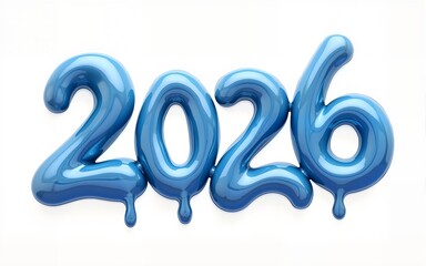 Creative blue water splash numbers 2026 on a transparent background showcasing the fluid and dynamic nature of liquid typography. Happy new year 2026. High quality