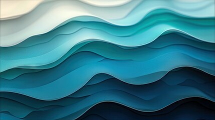 An abstract image featuring layered, flowing waves in various shades of blue and teal. The design creates a sense of depth and movement.