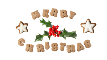 Congratulation banner with letters of gingerbread cookies text Merry Christmas.