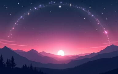 illustration of a starry pink night sky with empty copy space. High quality