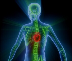 Human Body Anatomy Scan with Glowing Heart