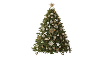 Elegant christmas tree with gold ornaments and doves for festive home decor