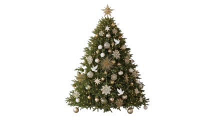 Elegant christmas tree with gold ornaments and doves for festive home decor