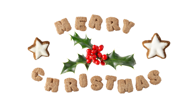 Congratulation banner with letters of gingerbread cookies text Merry Christmas. - Powered by Adobe