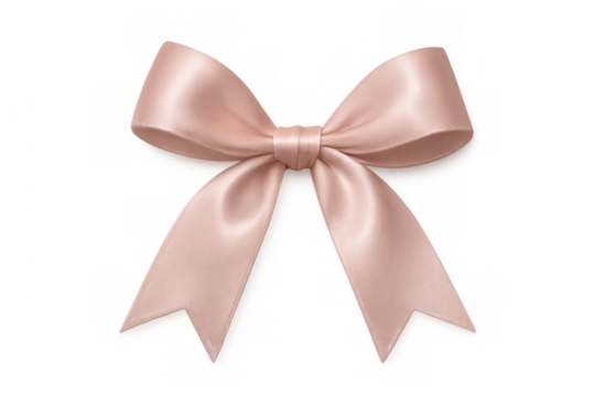 Delicate pink satin bow for gift wrapping and decoration, creating an elegant knot on a transparent background