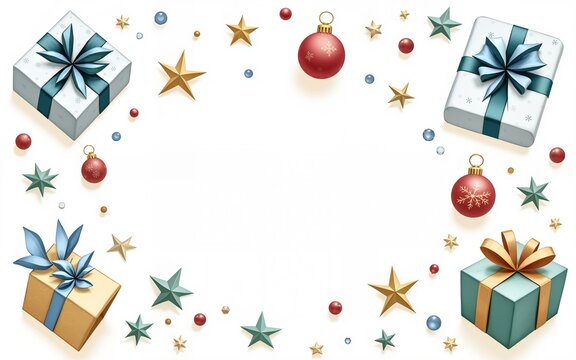 Gifts presents Watercolor Blue White Green Red New Year Christmas Ornament Stickers Illustration Background Set DIY Craft Jingle Bells Holidays Thanksgiving Winter card template celebration 2025 2026