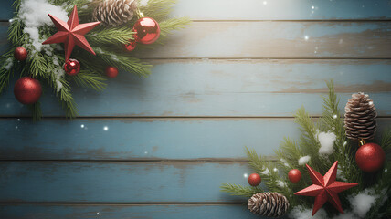 Festive holiday cheer with ornaments and pine boughs for elegant Christmas cards, seasonal promotions, and winter event invitations with bright star accents