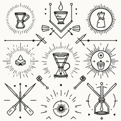 Hipster cafe badge icons sketch illustration vector