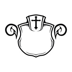 heraldic shield ornament with cross symbol