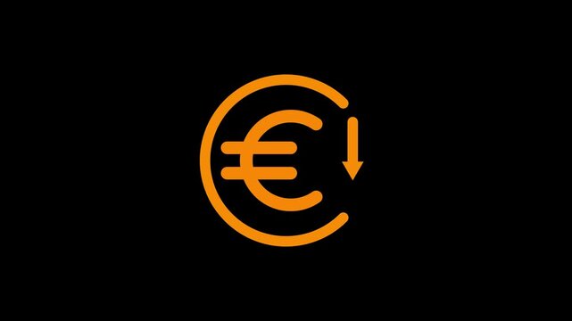 Euro currency price drop concept. circle with down arrow moving animation.Money reduction icon animation.