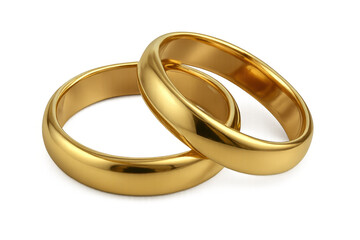 Intertwining gold wedding bands symbolizing marriage, love, and commitment on a transparent background