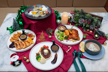 Festive Christmas Food Display. A variety of delicious dishes, artfully arranged for a holiday...