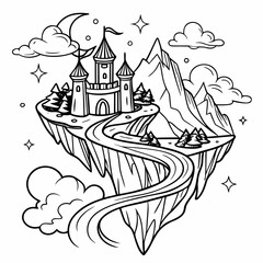 Magical Atmosphere Detailed Line Drawing Enchanted Peaks