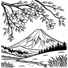 Highly Detailed Vintage Stipple Effect Volcanic Mountain Study