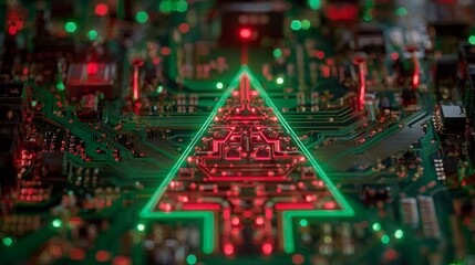Electronic circuit board with red and green lights