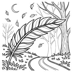 Whimsical Detailed Flowing Fantasy Forest Feather Leaf Composition