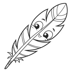 Cute Rounded Forms Simple Kawaii Feather Outlines Drawing