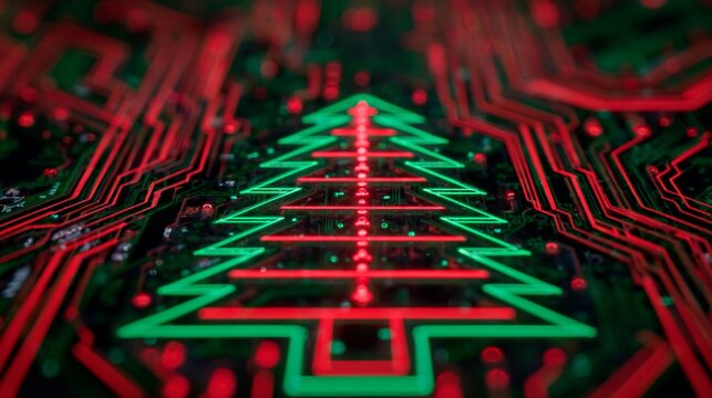 Tree-shaped circuit board with glowing lights