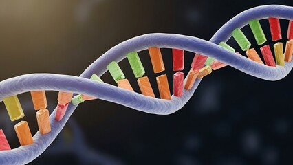 Detailed 3D rendering of a DNA double helix structure.