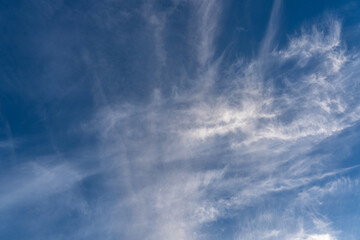 Blue Sky with White Clouds, Sunny Cloudy Sky Texture Background, Fluffy Clouds Pattern, Sunny Cumulus