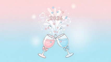 Festive 2026 Celebration with Sparkling Champagne Glasses Illustration.