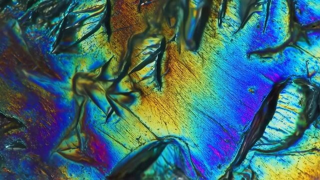 Microscopic View of Crystal Formation Reveals Vibrant Colors and Textures