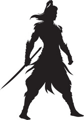 Fototapeta premium This is a silhouette of an Indian warrior wielding a sword, showcasing a strong and formidable presence.