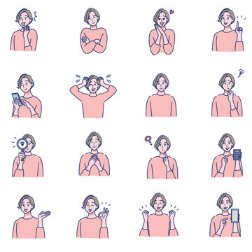 中高年女性の表情セット