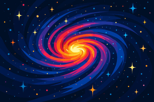 Vibrant Swirling Galaxy. Artistic illustration vector illustration of a vibrant galaxy swirling with glowing stars, bold and