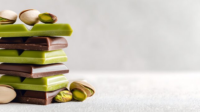 A creative stack of pistachio chocolate isolated on the white background - Powered by Adobe