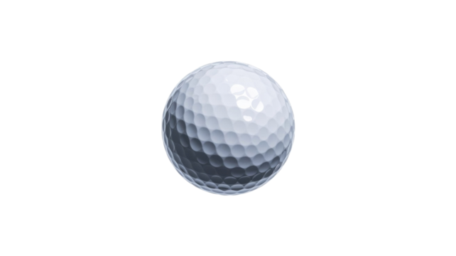 A crisp, white golf ball with classic dimples, illuminated and perfectly centered against a clean, solid transparent background, ready for play. background removed