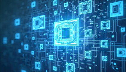 Futuristic Blueprint Geometry With Intricate Transparent Square Layers